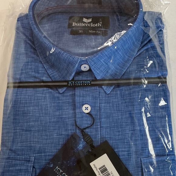 Buttercloth Other - NWT Mens Buttercloth Rustic Terrain Icy Cotton True Blue Heather Dress shirt XL
